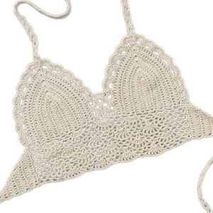 Crochet white bikini top. Handmade in Bali. Size medium.
